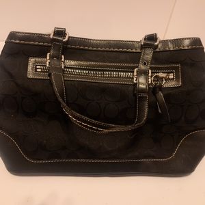 Authentic Coach Black Jacquard & Leather Trim Satchel Handbag 6830 Purse